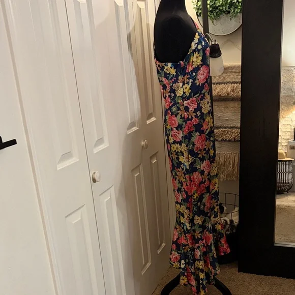 Lulu's Navy Floral One Shoulder Dress - Blue and Pink - Picture 4 of 10